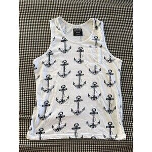 Alpha Beta White Anchor Print Tank Top Size Medium